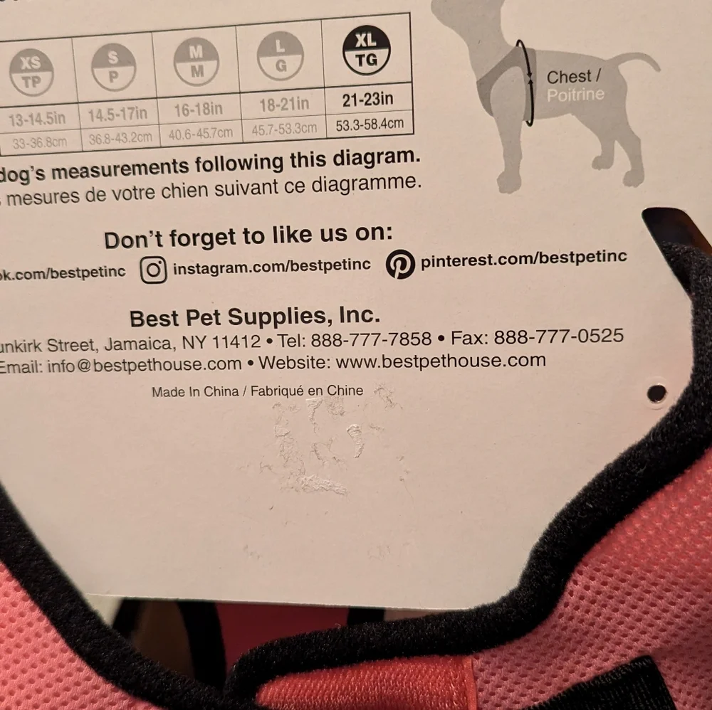 Voyager, pink dog harness. XL